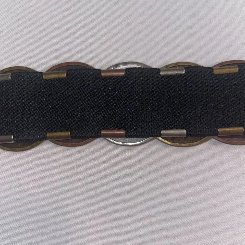 Vintage-Inspired Stretch Disc Belt Mixed Metal-tone Elastic Statement Belt